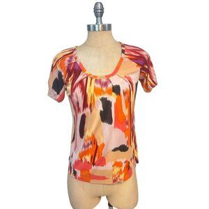 SoCa by St. John Colorful Abstract Silk Top Petite P